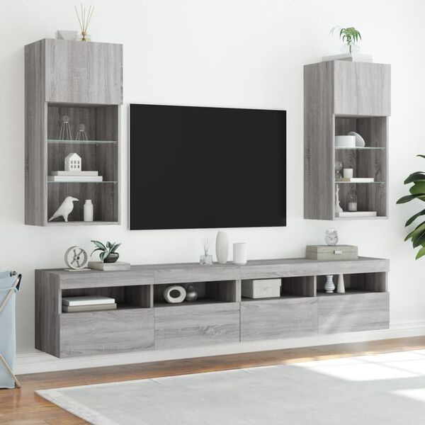 vidaXL TV-kaapit LED-valoilla 2 kpl harmaa Sonoma 40,5x30x90 cm