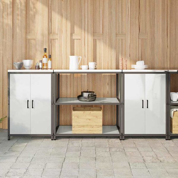 vidaXL Keitti&ouml;n s&auml;ilytyssarja hyllyll&auml; 3 pcs Hopea Galvanoitu ter&auml;s