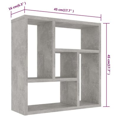 vidaXL Seinähylly betoninharmaa 45,1x16x45,1 cm lastulevy