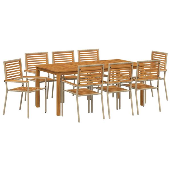 vidaXL Piharuokailu setti 9 pcs Beige Polyrotangi