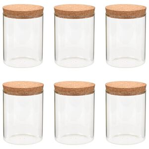 vidaXL Lasiset s&auml;ilytyspurkit korkkikannella 6 kpl 650 ml