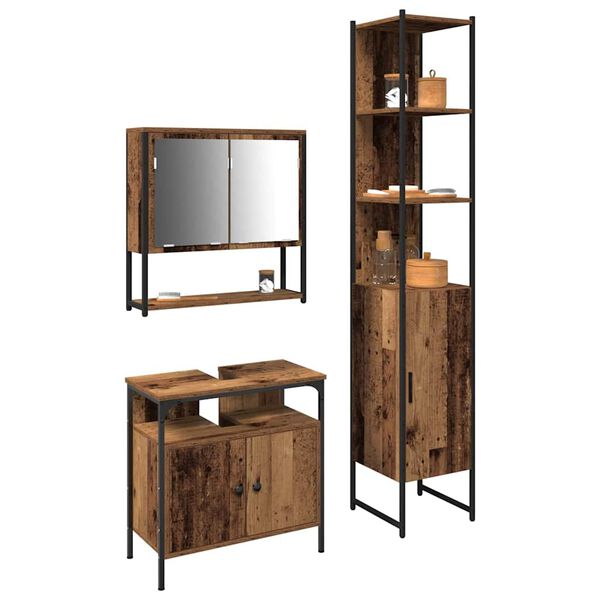 vidaXL Kylpyhuonekalustesetti hyllyll&auml; 3 pcs Vanha Puu Tekninen puu