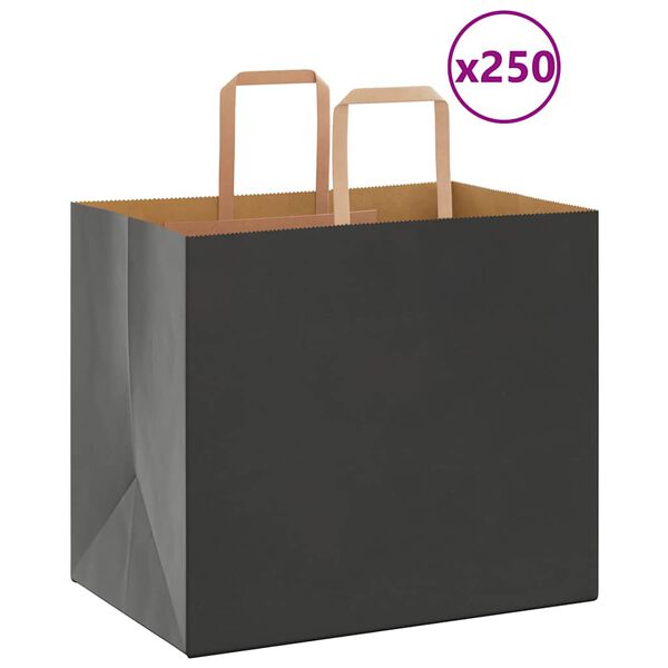 vidaXL Paperikassit 250 kpl kahvoilla musta 32x22x28 cm