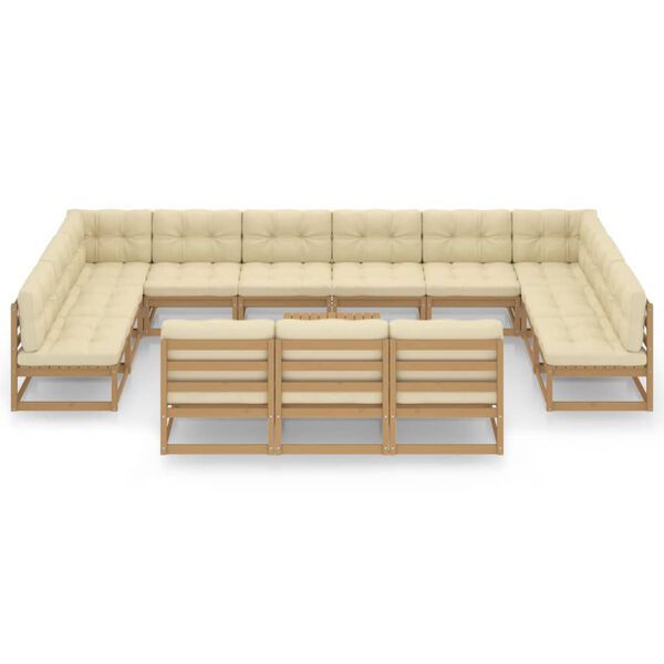 vidaXL 14-osainen Puutarhasohvasarja tyynyill&auml; hunajanruskea m&auml;nty