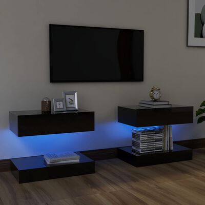 vidaXL TV-tasot LED-valoilla 2 kpl korkeakiilto musta 60x35 cm