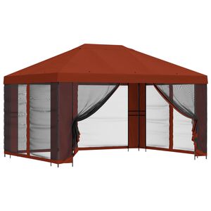 vidaXL Paviljonki sivuseinill&auml; 4 &times; 3 m Terrakotta Polyesteri ja ter&auml;s