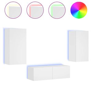 vidaXL 3-osainen TV-sein&auml;kaappisarja LED-valoilla valkoinen