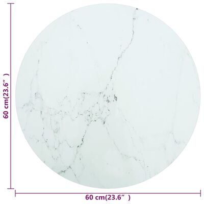vidaXL Pöytälevy valkoinen Ø60x0,8 cm karkaistu lasi marmorikuvio