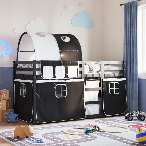 vidaXL Parvis&auml;nky verhoilla mustavalkoinen 90x200 cm t&auml;ysi m&auml;nty