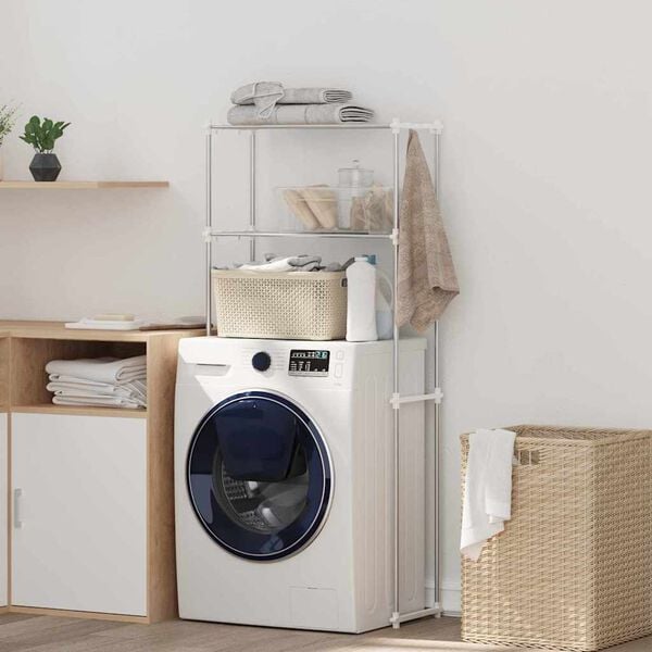 vidaXL Pesukoneen hylly Valkoinen 70 x 27 x 136 cm Alumiini