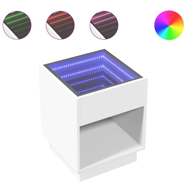 vidaXL sohvap&ouml;yt&auml; Infinity LED-valoilla valkoinen 40x40x50 cm