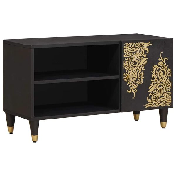 vidaXL TV-kaappi hyllyllä Musta 80 x 33 x 46 cm Kiinteä mango puu