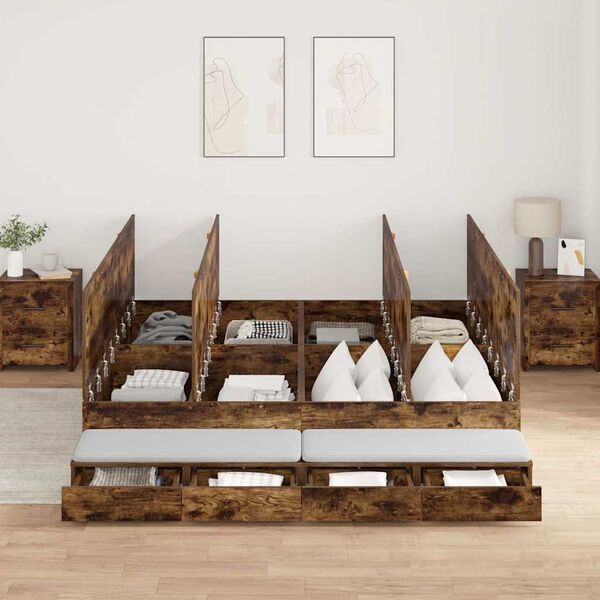 vidaXL Säilytystilallinen sängynrunko Savupähkinä 180 cm Tekninen puu