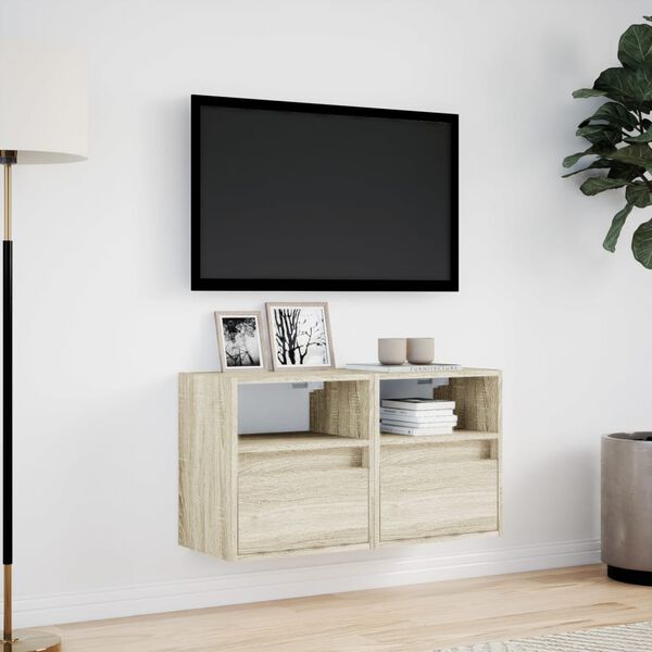 vidaXL TV-seinäkaapit LED-valoilla 2 kpl Sonoma-tammi 41x31x45 cm