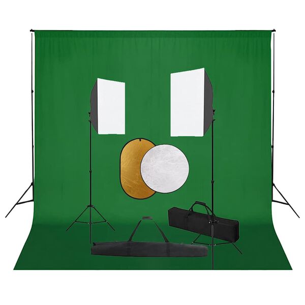 vidaXL Valokuvastudiosarja softbox-valot, taustakangas ja heijastin