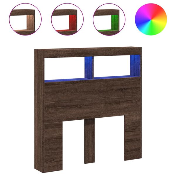 vidaXL Sängynpäätykaappi LED-valoilla ruskea tammi 100x17x102 cm