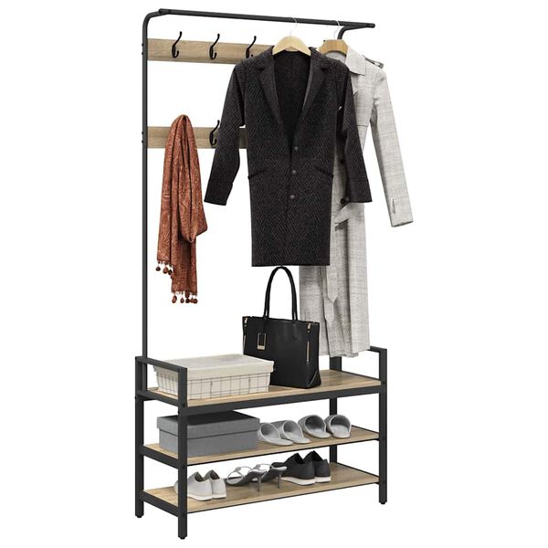 vidaXL Takkihylly hyllyll&auml; Sonoman tammi 95 x 34 x 184 cm Tekninen puu