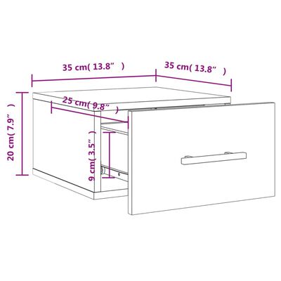 vidaXL Seinäkiinnitettävä yöpöytä korkeakiilto valkoinen 35x35x20 cm
