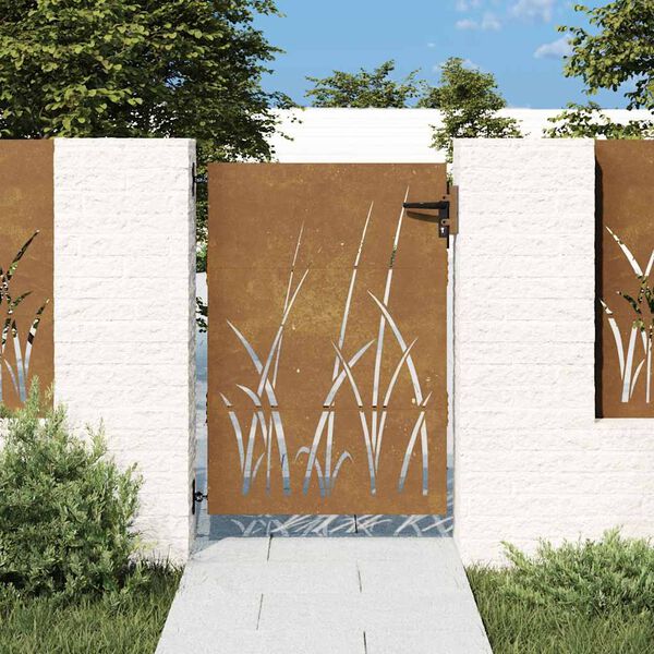 vidaXL Puutarhaportti 85x150 cm Corten-ter&auml;s Ruohokuvio