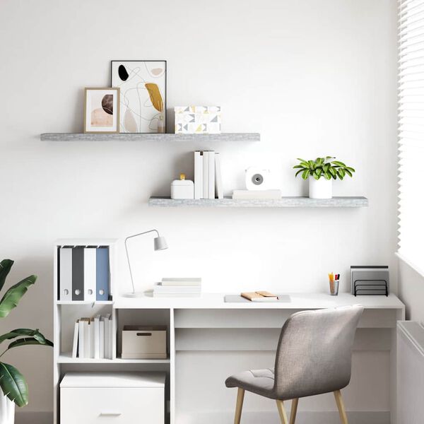 vidaXL Kelluvat sein&auml;hyllyt 2 kpl betoninharmaa 120x23,5x3,8 cm MDF