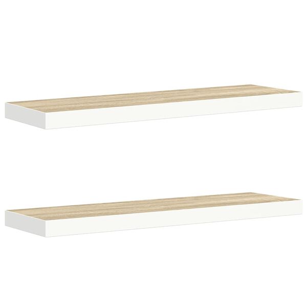 vidaXL Kelluvat sein&auml;hyllyt 2 kpl tammi ja valkoinen 80x23,5x3,8cm MDF