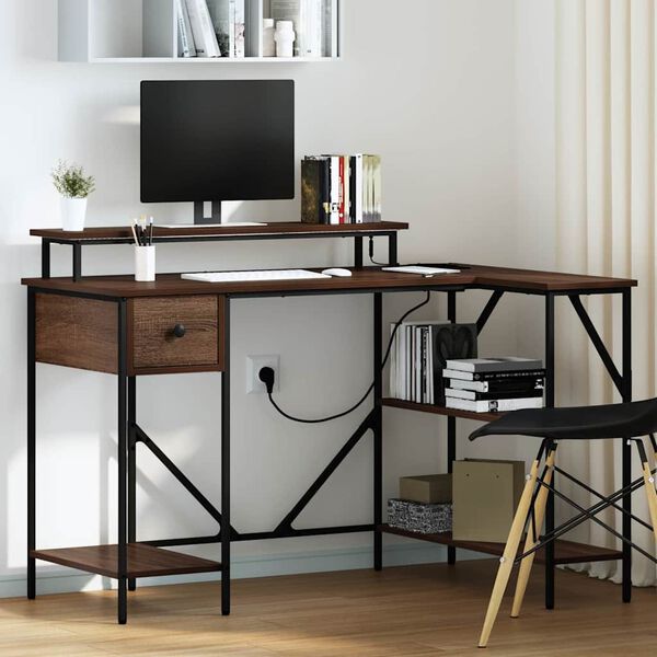 vidaXL P&ouml;yt&auml; hyllyll&auml; Ruskea tammi 120 x 79 x 86,5 cm Tekninen puu