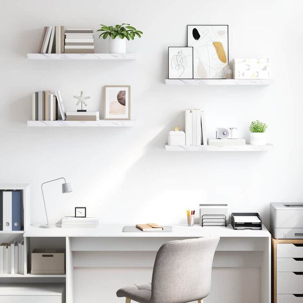 vidaXL Sein&auml;hylly 4 pcs Valkoinen marmori 80 x 23,5 x 4 cm