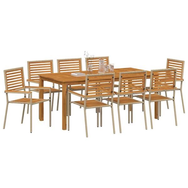 vidaXL Piharuokailu setti 9 pcs Beige Polyrotangi