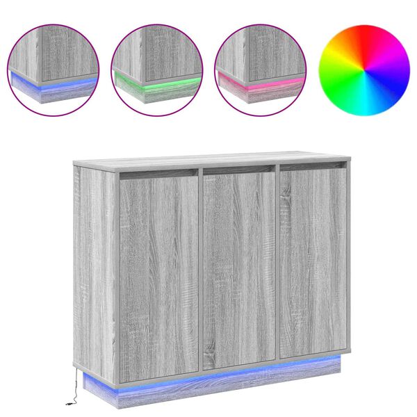 vidaXL LED-p&ouml;yt&auml;taso Harmaa Sonoma 90 x 32 x 75 cm Tekninen puu