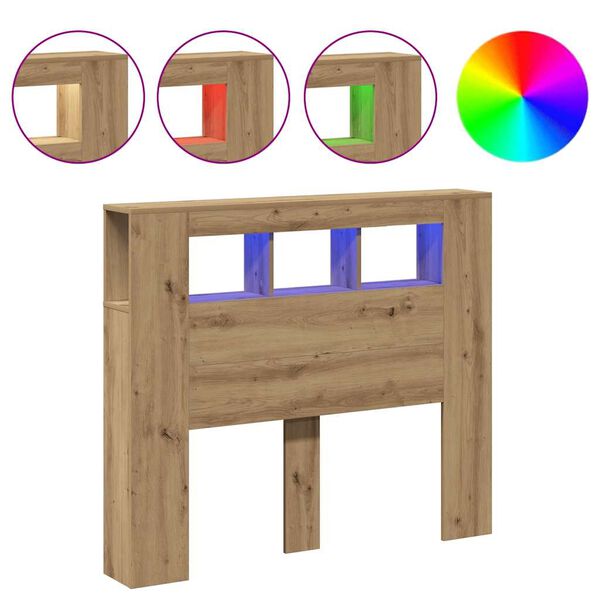 vidaXL S&auml;ngynp&auml;&auml;ty LED-valoilla artesaani tammi 120x18,5x103,5 cm puu