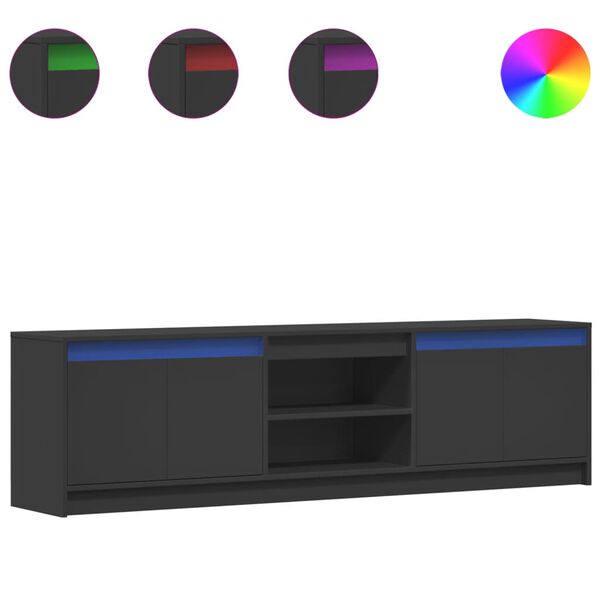 vidaXL TV-taso LED-valoilla musta 180x34x50 cm tekninen puu