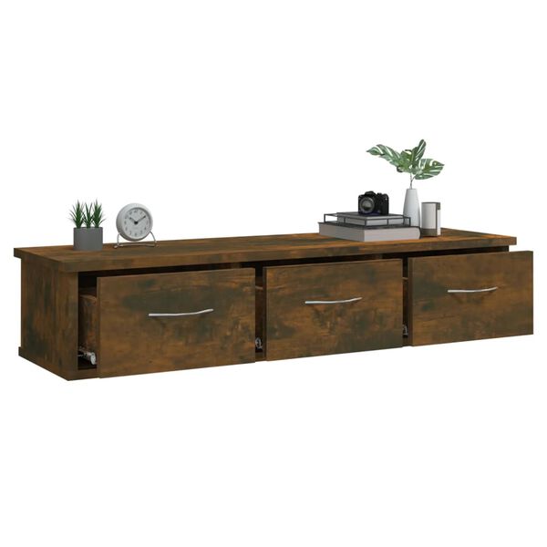 vidaXL TV-seinäkaappi savutammi 88x26x18,5 cm tekninen puu