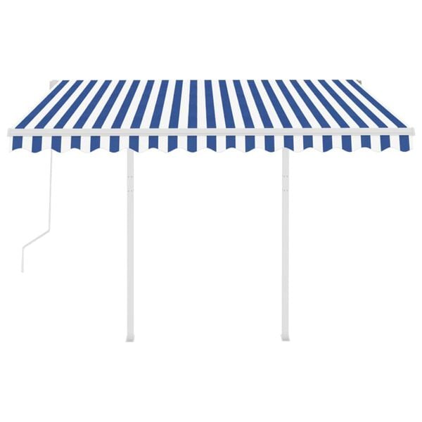 vidaXL Automaattisesti kelautuva markiisi tolpilla 3,5x2,5 m sinivalk.