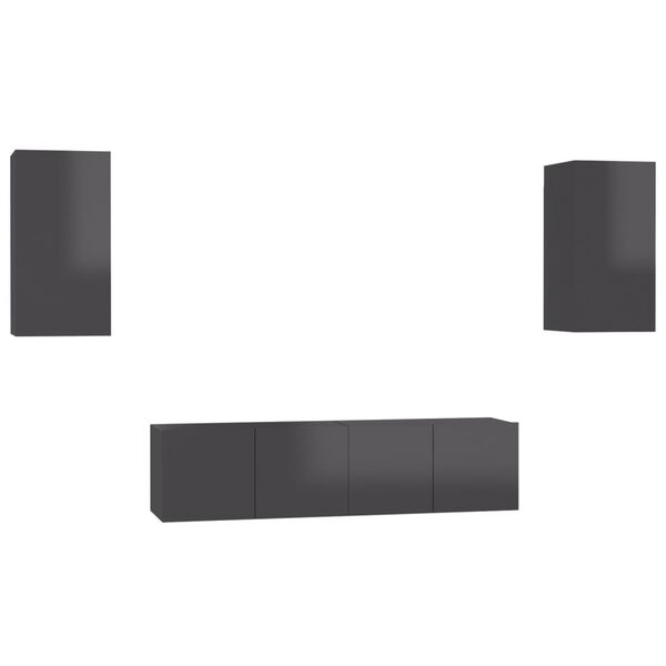 vidaXL 4-osainen TV-kaappisarja korkeakiilto harmaa lastulevy