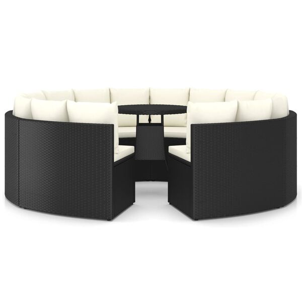 vidaXL 9-osainen Puutarhasohvasarja tyynyill&auml; polyrottinki musta