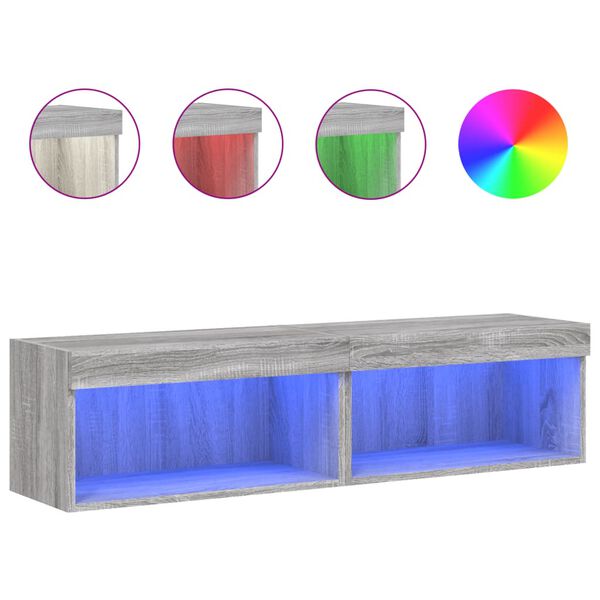 vidaXL TV-kaapit LED-valoilla 2 kpl harmaa Sonoma 60x30x30 cm