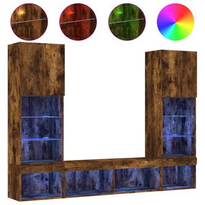 vidaXL 5-osainen LED TV-kaappisarja savutammi tekninen puu