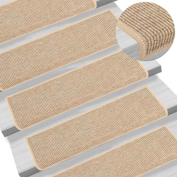 vidaXL Porrasmatot 15 kpl 65x21x4 cm vaaleanbeige suorakaiteen muotoinen reuna