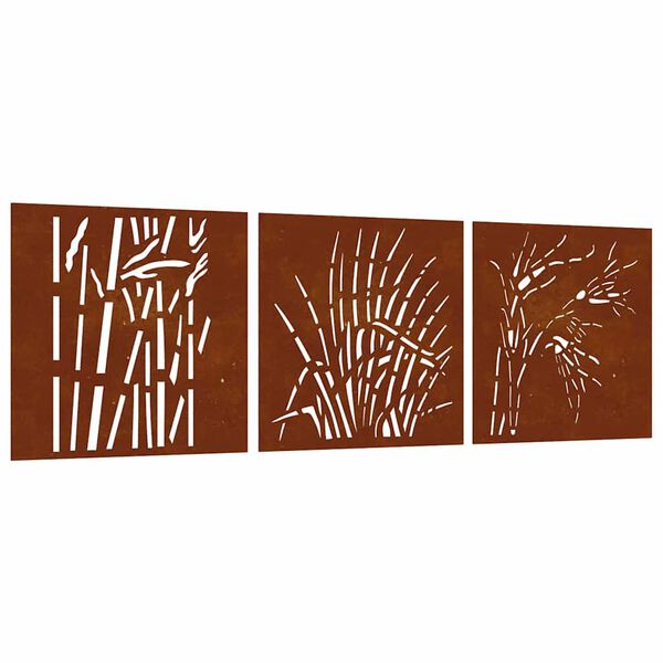 vidaXL Puutarhasein&auml;koristeet 3 kpl 105x55 cm corten ter&auml;s ruohokuvio