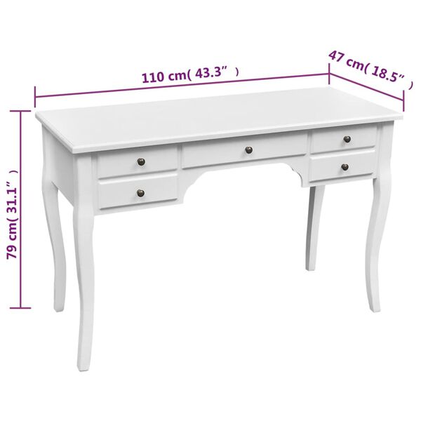 Puinen ranskalaistyylinen työpöytä Kaarevat jalat ja 5 laatikkoa