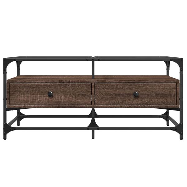 vidaXL Sohvapöytä lasinen pöytälevy ruskea tammi 98,5x50x45 cm teräs