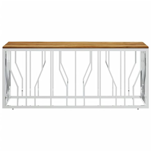 vidaXL Sohvapöytä hopea ruostumaton teräs ja täysi akasiapuu