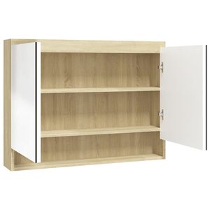 vidaXL LED kylpyhuoneen peilikaappi 80x15x60 cm MDF valkoinen ja tammi