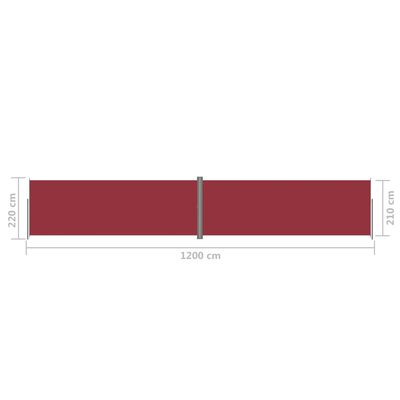 vidaXL Sisäänvedettävä sivumarkiisi punainen 220x1200 cm