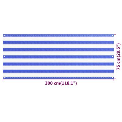 vidaXL Parvekkeen suoja sininen ja valkoinen 75x300 cm HDPE