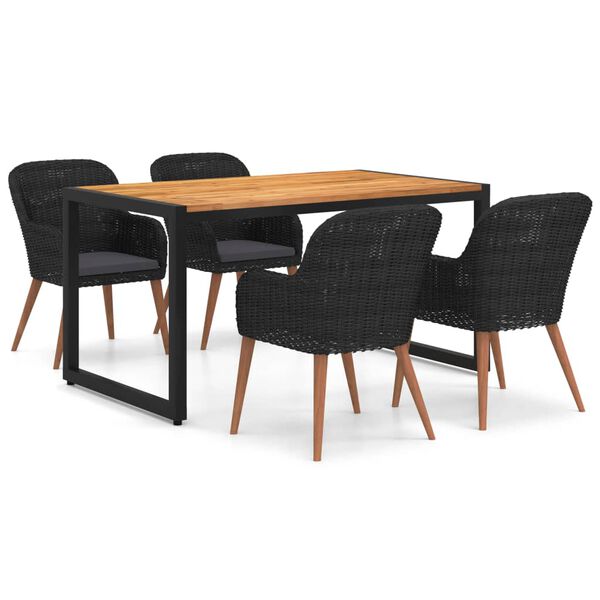 vidaXL 5-osainen puutarhan ruokailuryhm&auml; musta