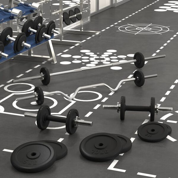 vidaXL Painonnostotanko ja k&auml;sipainosarja levyill&auml; 90 kg valurauta