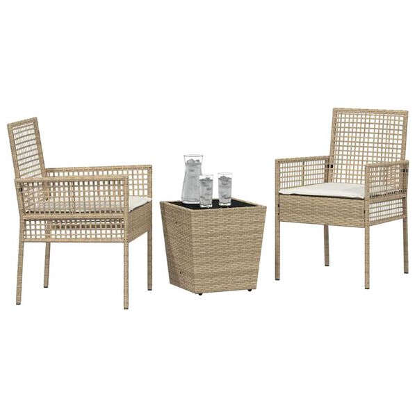 vidaXL Puutarhan Bistro Set 3 pcs Beige Polyrotangi