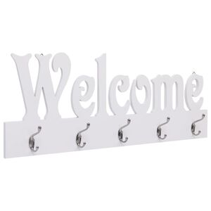 vidaXL Sein&auml;lle kiinnitett&auml;v&auml; naulakko WELCOME valkoinen 74x29,5 cm