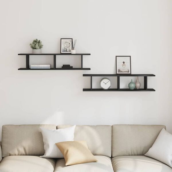 vidaXL sein&auml;hyllyt 2 kpl musta tammi 90x18x20 cm tekninen puu